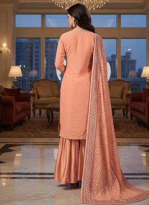 Blue color smat and designer embrodiered sharara dress for ceremonial looks 2