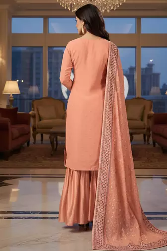 Blue color smat and designer embrodiered sharara dress for ceremonial looks