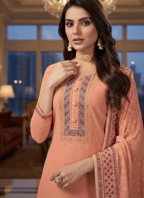 Blue color smat and designer embrodiered sharara dress for ceremonial looks 3