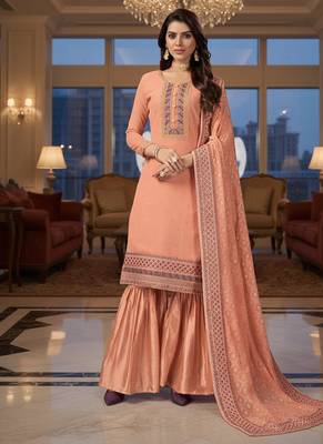 Blue color smat and designer embrodiered sharara dress for ceremonial looks 4