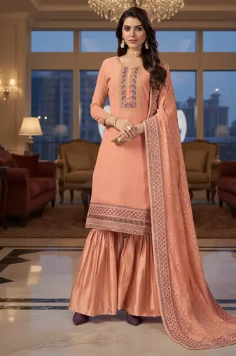 Blue color smat and designer embrodiered sharara dress for ceremonial looks