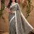 Grey linen cotton fabric woven meena rich pallu border designer saree