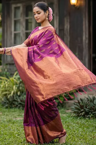 Purple silk blend woven ethnic partywear saree