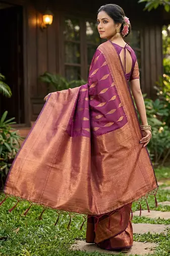 Purple silk blend woven ethnic partywear saree