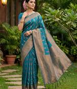 Rama green silk blended woven designer ethnic partywear saree