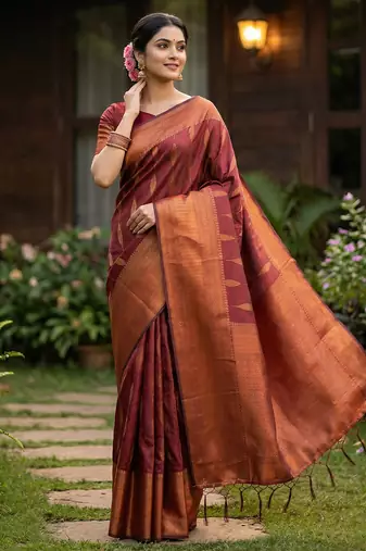 Maroon color silk blended woven designer ethnic partywear saree
