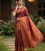 Maroon silk blended woven designer ethnic partywear saree