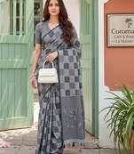 Grey beautiful woven designer linen cotton saree