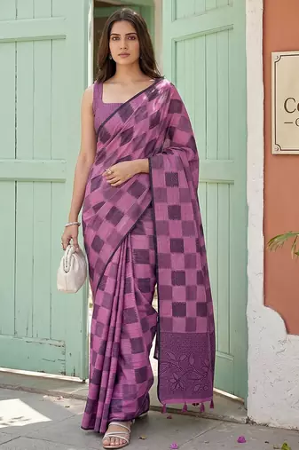 Purple beautiful woven designer linen cotton saree