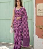Purple beautiful woven designer linen cotton saree