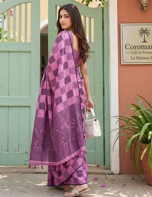 Purple woven linen cotton saree 2