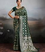 Green silk blend fabric woven designer heavy ceremonial saree
