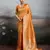 Orange silk blend fabric woven designer heavy ceremonial saree
