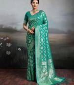 Rama green silk blend fabric woven designer heavy ceremonial saree
