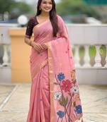 Pink cotton silk fabric wevon meenakari designer ethnic partywear saree