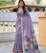 Lavender cotton silk fabric wevon meenakari designer ethnic partywear saree