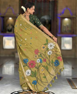 Mahendi cotton silk blend wevon meenakari ethnic partywear saree 2