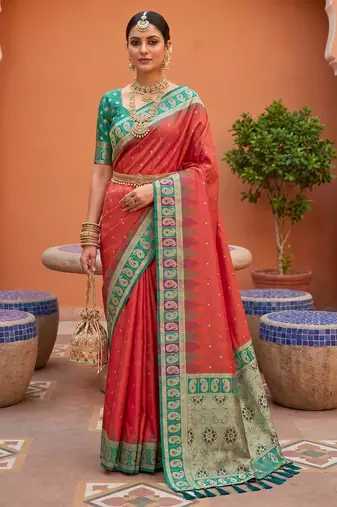 Gajri color soft silk fabric  woven designer ethnic ceremonial saree
