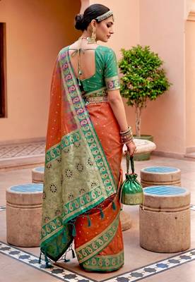 Gajri soft silk blend woven ethnic ceremonial saree 2
