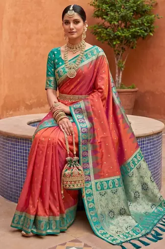 Gajri soft silk blend woven ethnic ceremonial saree