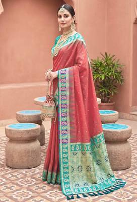 Gajri soft silk blend woven ethnic ceremonial saree 4