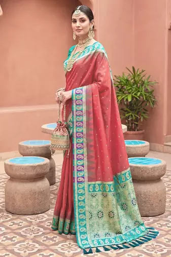 Gajri soft silk blend woven ethnic ceremonial saree