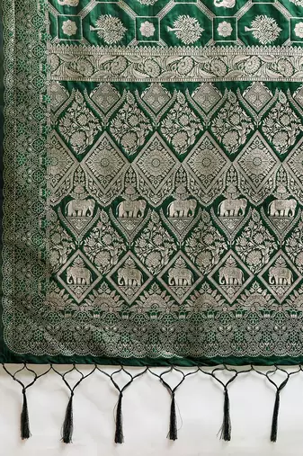 Green silk blend woven heavy ceremonial saree