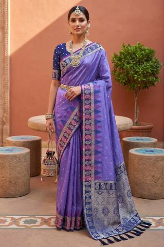Lavender color soft silk fabric  woven designer ethnic ceremonial saree