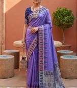 Lavender soft silk fabric woven designer ethnic ceremonial saree