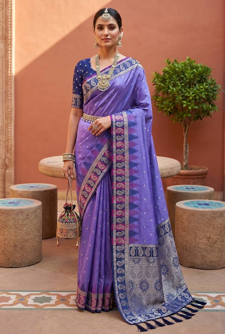 Lavender color soft silk fabric  woven designer ethnic ceremonial saree