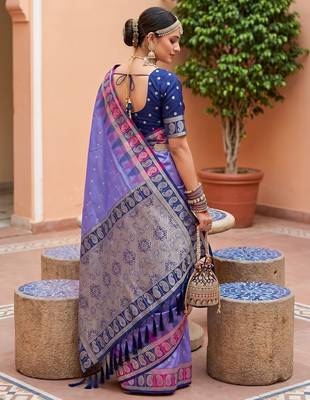 Lavender soft silk blend woven ethnic ceremonial saree 2