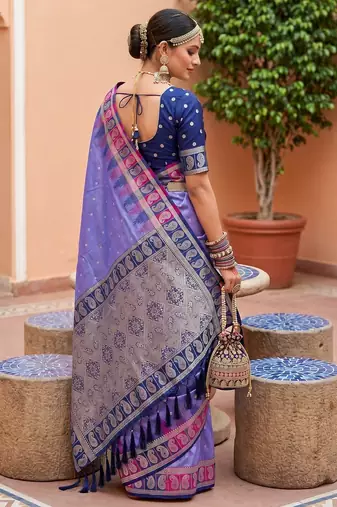 Lavender soft silk blend woven ethnic ceremonial saree