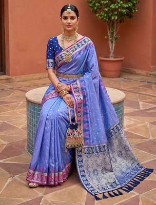 Lavender soft silk blend woven ethnic ceremonial saree 3