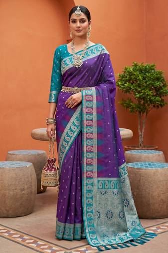Magenta color soft silk fabric  woven designer ethnic ceremonial saree