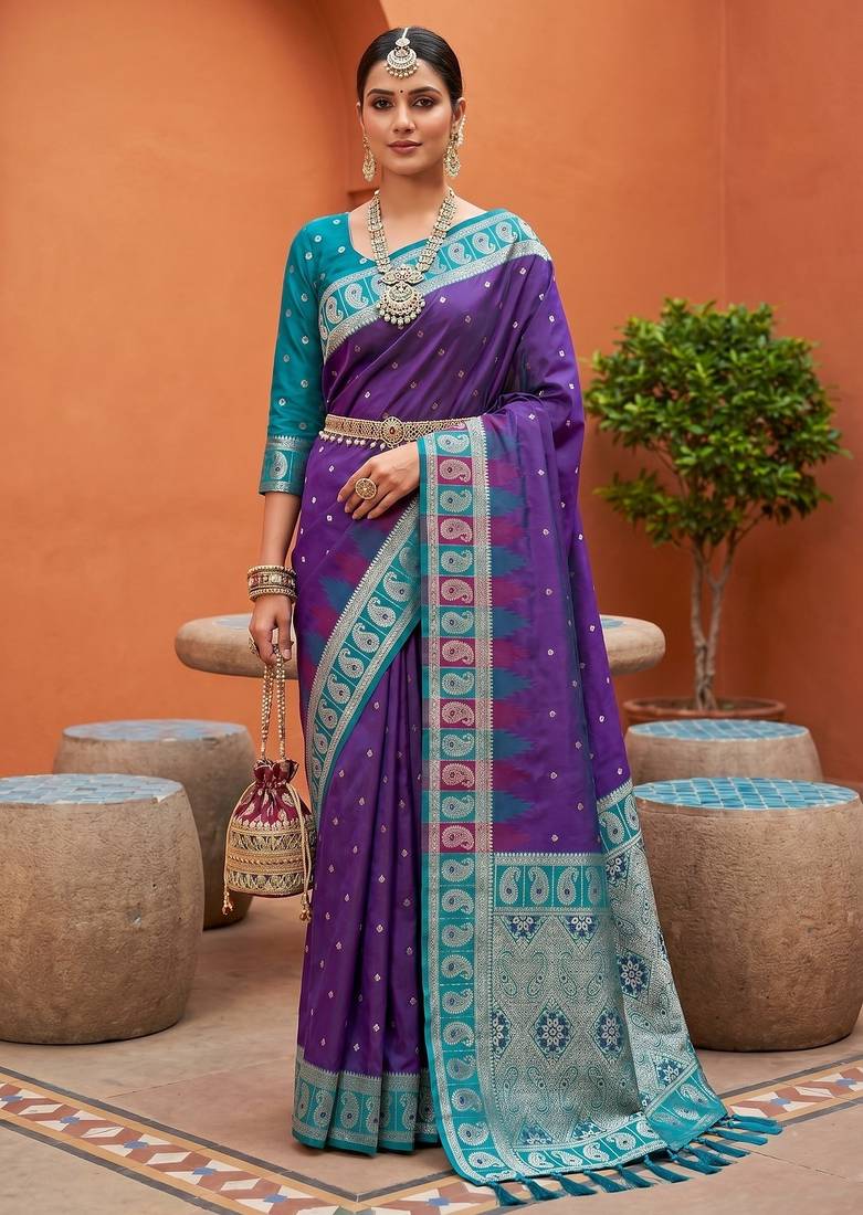 Magenta color soft silk fabric  woven designer ethnic ceremonial saree