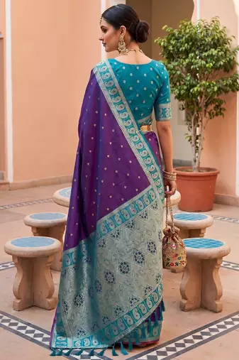 Magenta soft silk blend woven ethnic ceremonial saree