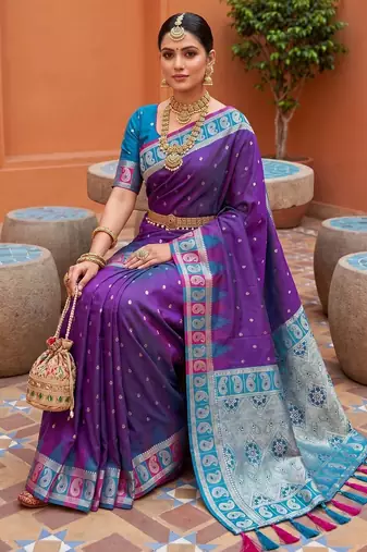 Magenta soft silk blend woven ethnic ceremonial saree