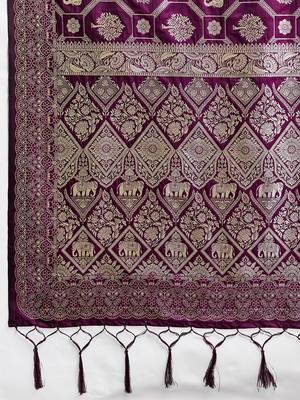 Wine silk blend woven heavy ceremonial saree 3