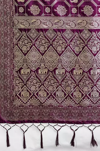 Wine silk blend woven heavy ceremonial saree