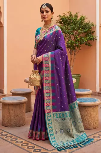 Magenta soft silk blend woven ethnic ceremonial saree
