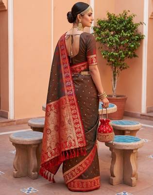 Mahendi soft silk blend woven ethnic ceremonial saree 2