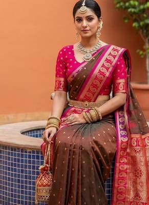 Mahendi soft silk blend woven ethnic ceremonial saree 3
