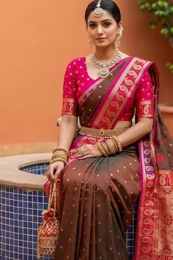Mahendi soft silk blend woven ethnic ceremonial saree