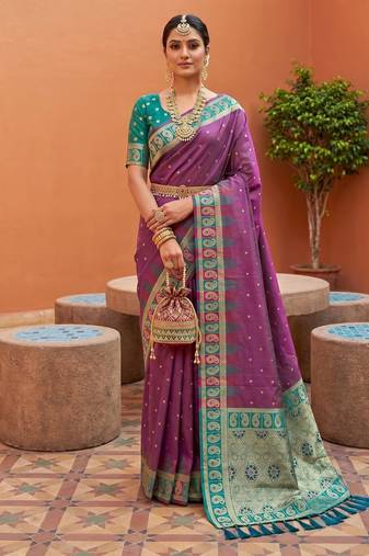 Onion color soft silk fabric  woven designer ethnic ceremonial saree