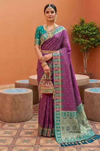 Onion soft silk blend woven ethnic ceremonial saree