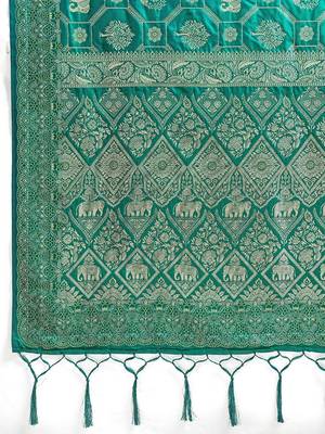 Rama green silk blend woven heavy ceremonial saree 3