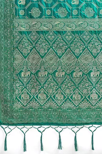 Rama green silk blend woven heavy ceremonial saree