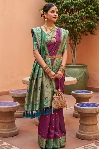 Onion soft silk blend woven ethnic ceremonial saree