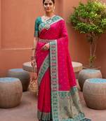 Pink soft silk fabric woven designer ethnic ceremonial saree