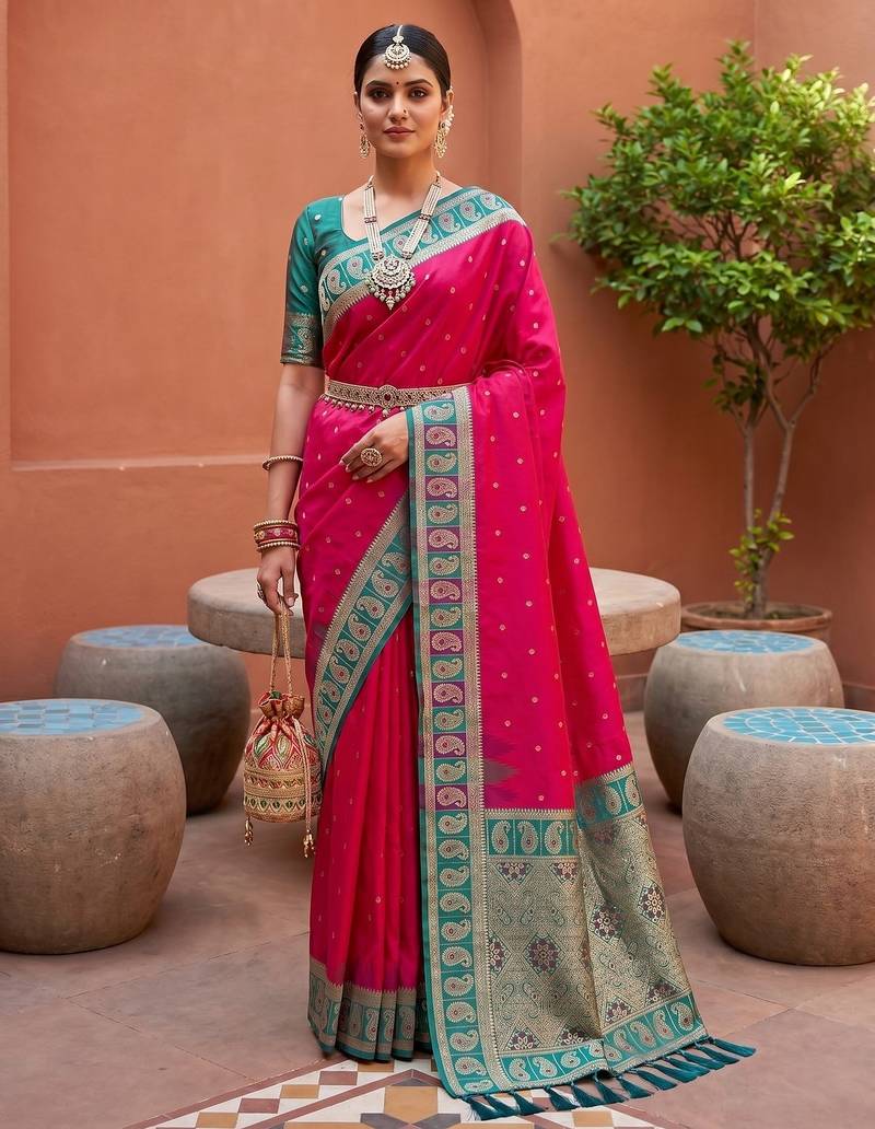 Pink color soft silk fabric  woven designer ethnic ceremonial saree